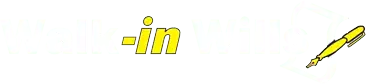 Logo with the words "Walk-in Wills" in white and yellow text, featuring a yellow fountain pen graphic on the right side.