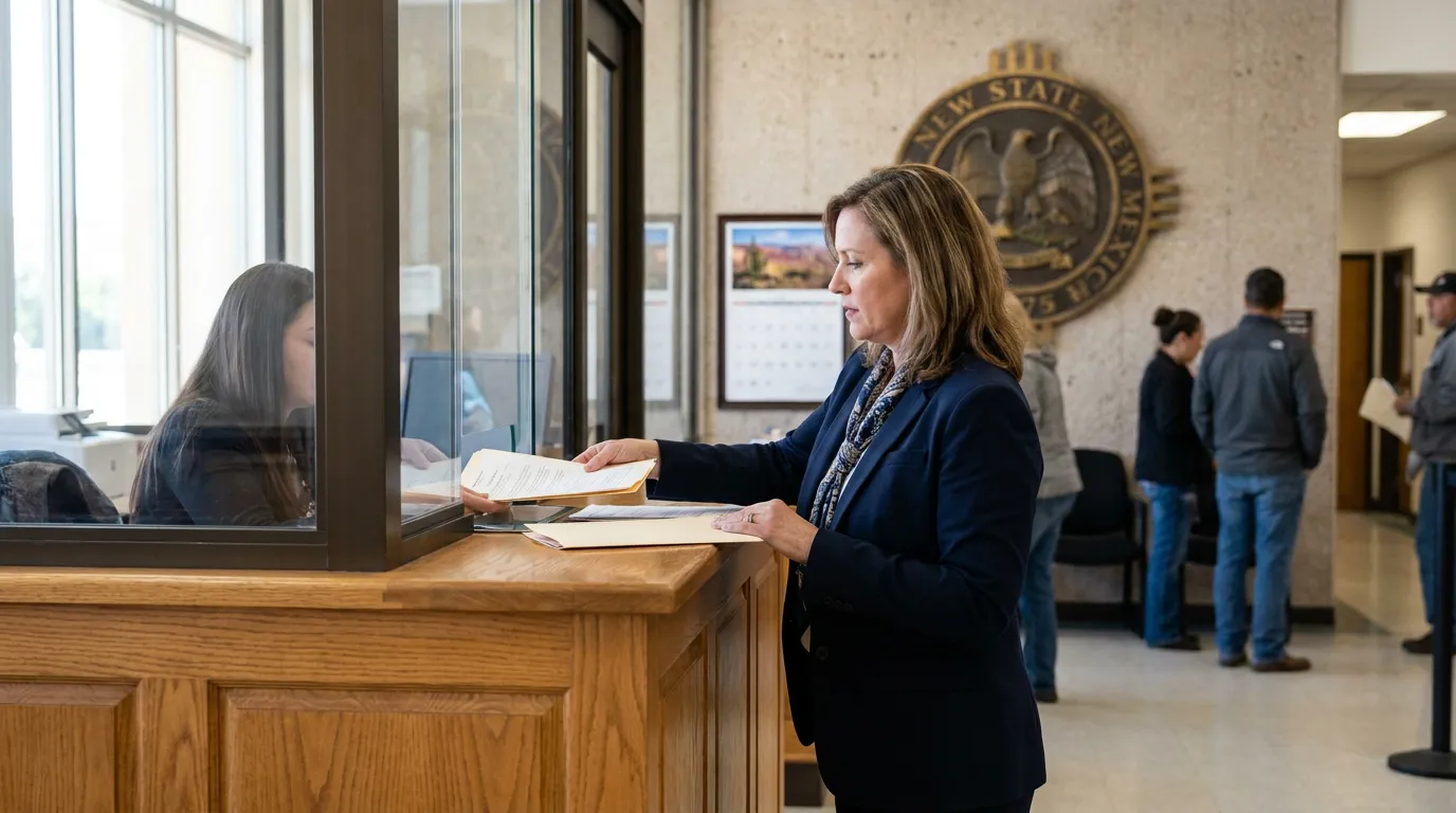 attorney submitting legal documents at New Mexico courthouse clerk window
